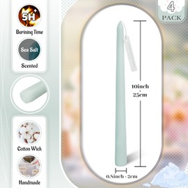 FLAMMUL Light Blue Candlesticks Handmade Tapered Candles 10 Inch Long Candle Sticks 4PCS Seasalt Scented Colored Candles Smokeless Dinner Candles for Decor Wedding
