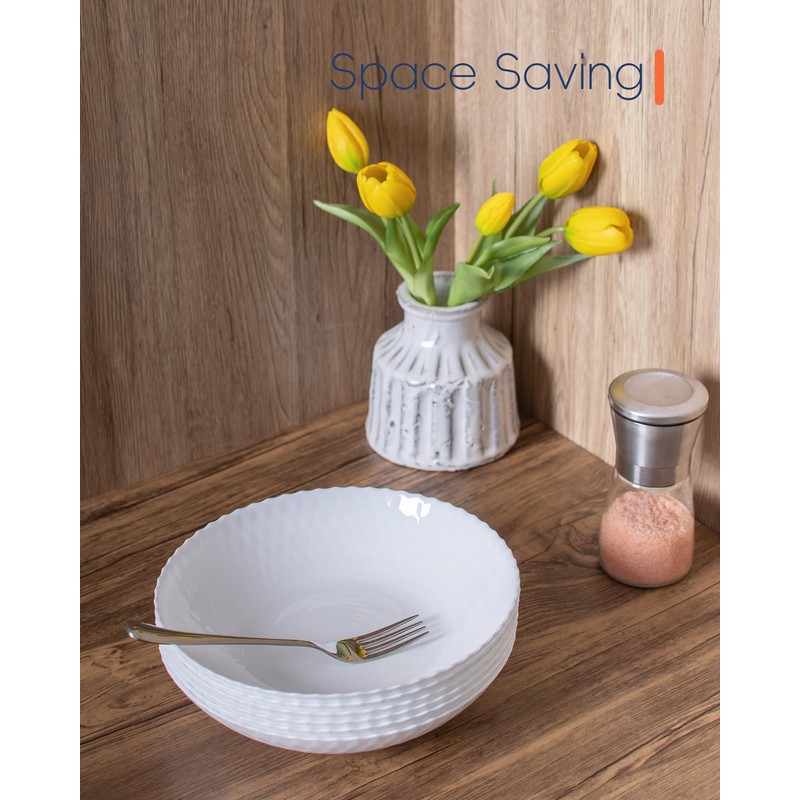 LaGlint 30 OZ Opal Glass Pasta Bowls Set of 6,