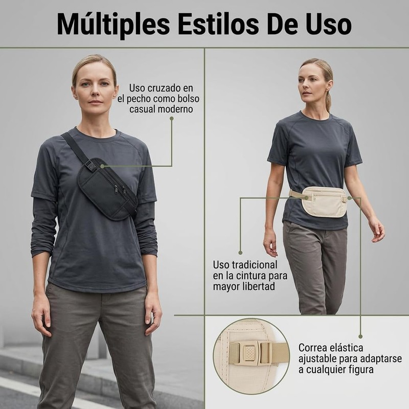 2pzs Cinturón de Viaje Antirrobo y Cangurera Deportiva para Hombre