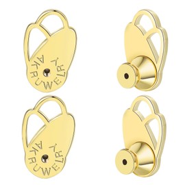 Earring Lifters Backs,AKRUWERLY 4PCS Dainty Flower Shape Earring Backings Replacements for Droopy Ears,Locking Earlobe Support Backers for Heavy Earings Flat Backstop for Studs, 18K Gold
