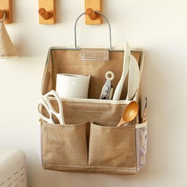 Wall Hanging Organizer with Stainless Steel Frame, Wall Hanging Storage Bags, Hanging Pocket, Waterproof Multi-Pocket Storage Hanging Holder for Home, Office, Kitchen, Bathroom (Jute Style)