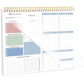 Weekly Planner Pad, 28 x 22 cm Spiral Bound To Do List Pad, 52 Sheets Undated Weekly Planner with To Do List & Habit Tracker, To Do Planner for Study Work (Blue)