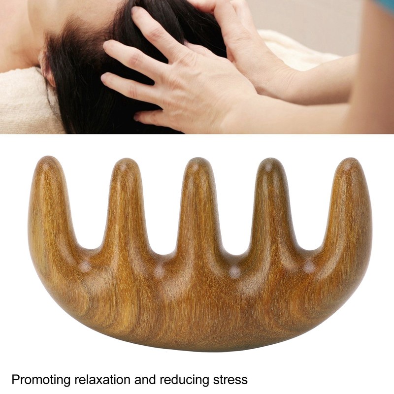 Scalping Massage Comb Handheld Green Sandalwood Massager Wide Tooth Scalping