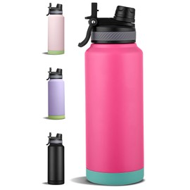 EIFFELTON 32 oz Insulated Sports Water Bottle with Straw, Vacuum Stainless Steel Water Flask with Handle, Thermal Metal Water Cup Mug with 2-in-1 Lid, Raspberry Vibes