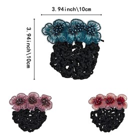 3 Pack Flower Hair Bun Clip Cover Net Snood Hair Barrette for Women Thick Thin Hairnet Hair Accessories