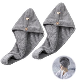 Handtuch Haare Turban, 2 Stück Haarturban Mikrofaser Haarhandtücher Lange Locken Kopf Handtücher Schnell Saugfähig mit Knopf Schnelltrocknendes für Damen Kinder- perfekt für Haushalt, Sauna
