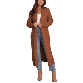 DEESHA Women's Fall Casual Chunky Oversized Knitted Cotton Long Cardigan Pocket Caramel