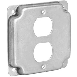 Airmont Products AP-12096, 4" Square Duplex Receptacle Electrical Box Cover, 1/2" Raised, Exposed Work, Galvanized Steel, Crushed Corners