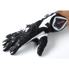 MAX MPH Apex SP-1 Leather Motorcycle Gloves - knuckle, finger & wrist protection - White/Black XXL