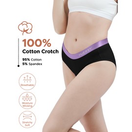 INNERSY Women’s Underwear Cotton Hipster Panties Mid Rise Briefs Tagless Wide Waistband 6 Pack(Medium, Colored Black)