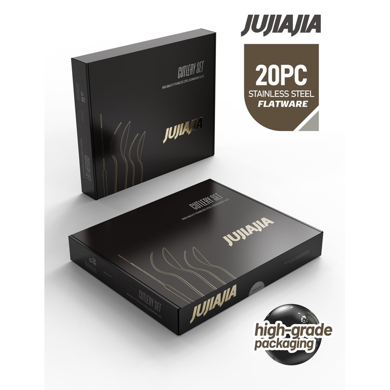 Beaded Edge 20-Piece Black Silverware Set, Mirror Polished Premium Stainless-Steel