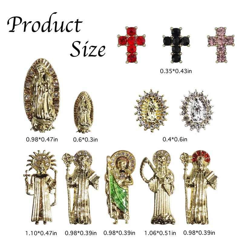 24pcs San Judas Virgin Mary Cross 3D Nail Charms Kit