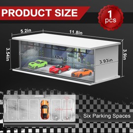 SAMYUCHO 1/64 Scale Diecast Display Case for Hot Wheels Matchbox Cars, Toy Car Model Mini Garage with LED Light and Acrylic Cover, Stackable Parking Lot Diorama Storage for Collection Present