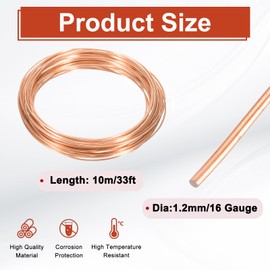 sourcing map 1.2mm/16 Gauge Copper Wires for Jewelry Making, 1 Roll Craft 10m Tarnish Resistant Beading Wires for Jewelry Making Supplies(Rose Gold)