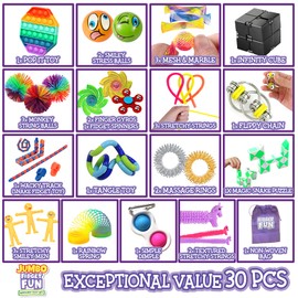 DS Brands Sensory Fidget Toy Set- 30 PC Jumbo Fidget Box with Simple Pop It- Toys for Autism Adhd- Perfect Stocking Filler for Kids, Girls, Boys, Adults Gift Pack