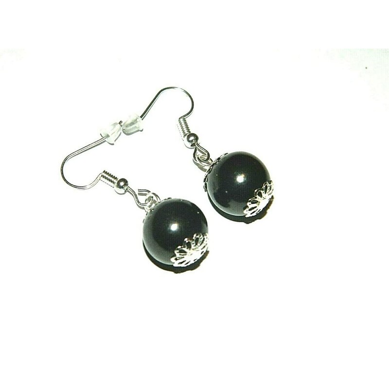 SHUNGITE EARRINGS 12mm beads