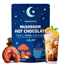 Mushroom Hot Chocolate for Calm & Relax | 10 Mushroom Blend with L-Theanine, GABA, Magnesium Glycinate, MCT & Ashwagandha | Chocolate with Orange Flavor | Cacao Powder | 8.5 Oz