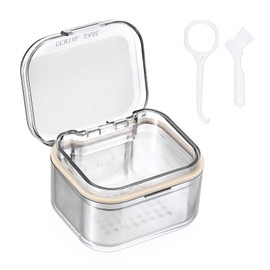 SUMTree Dental Container Case Orthodontic Denture Storage Box Retainer Container Box with Cleaning Basket and Brush Mouth Guard Case with Strainer for Daily Travel Cleaning, Black