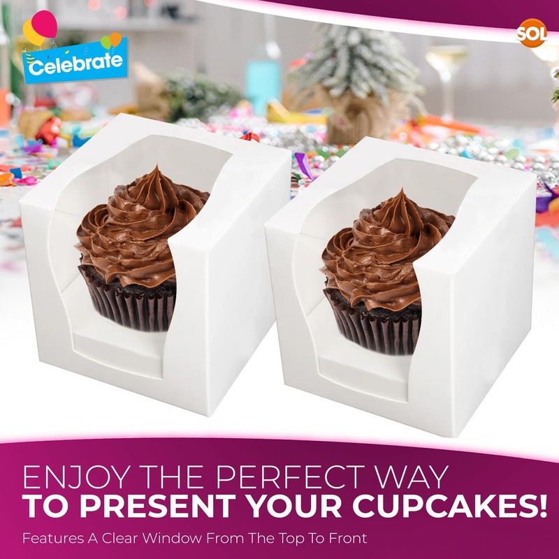 SOL 24pk Individual Cupcake Boxes – 9x9x9cm Boxes with Window