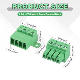 sourcing map 4 Set 4 Pin Screw Terminal Block Connector,3.81mm/0.15 Inch Pitch Male & Female PCB Mount Screw Terminal 300V 8A Green Terminal Block Connector for Home Electronic Project