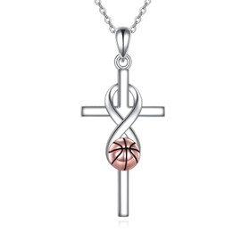 URONE Basketball Necklace 925 Sterling Silver Cross Necklace Basketball Jewelry Gifts For Women Men