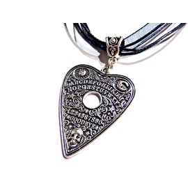 Silvertone Ouija Planchette Pendant on Organza Ribbon & Cord Choker gothic spirit board 16 to 18" necklace, 16 to 18" Adjustable, Fabric, Metal, No Gemstone