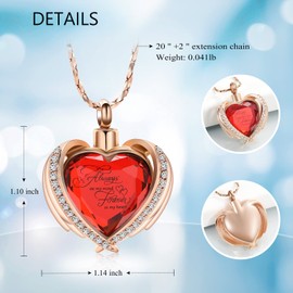 Cremation Jewellery for Ash Pendants - Crystal Heart Urn Necklace with Mini Keepsake Urn Memorial Ash Jewellery, Stainless Steel, No Gemstone