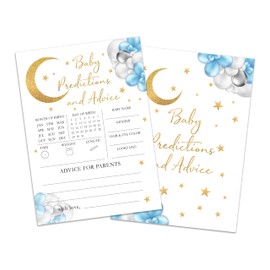 QUDNCR Baby Predictions and Advice Game Cards, Moon and Stars Baby Shower Games Card, Over The Moon Gender Reveal Games Set, 25 Twinkle Star Game Cards for Baby Shower Party, 05