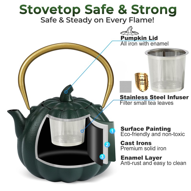 SKIKEN Pumpkin Cast Iron Teapot with Infuser - Japanese Kettle
