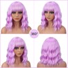 Short Bob Wavy Wig with Bangs, Shoulder‑Length Wigs for Women,Purple
