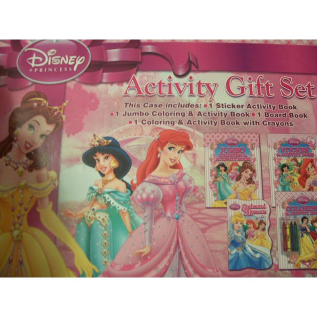 Disney Princess Activity Gift Set ~ 4 Coloring & Activity, Board, or Sticker Books with Crayons in an Easy to Carry Case!