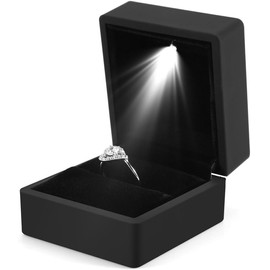 Caja de Anillo de luz LED, Compromiso, Boda, anillos de promesa(Negro)