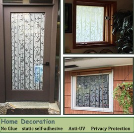 Finnez Bamboo Window Privacy Film, Static Cling Frosted Window Covering, No Glue Removable Decorative Film for Home and Office, Easy to Install, 17.5 x 78.7 inches