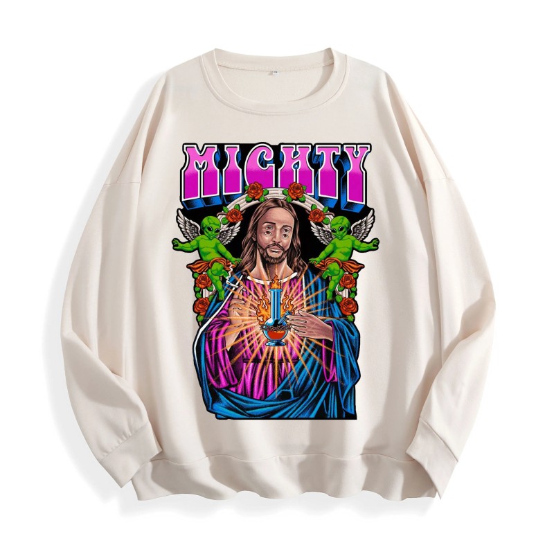 Mighty Retro Alien Jesus Graphic Crewneck Sweatshirt, US Warehouse, 6