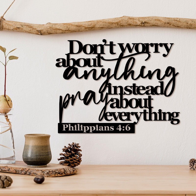 Pigort Scripture Metal Wall Art-Instead Pray About Everything Sign-Philippians4:6 Bible