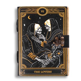 TRISKY Book of Spells Leather Journal Deckle Edge Paper Grimoire Printed Notebook Journal Lovers Tarot Spiral Gothic Notebook Skull Lover Antique Vintage Leather Journals for Men and Women with Lock