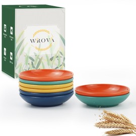 Wrova soy sauce dish 4 inch set of 8, small wheat straw plates 1.5oz for side dishes dishwasher safe, unbreakable plastic sauce dish for sushi,dishes,sauce...Colorful