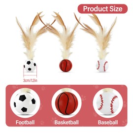 Andiker 3PCS Feather Elastic Cat Ball Toy, Colorful Bouncy Kitten Kicker Toy for Cat Interactive Cat Toys for Indoor Cats (Small, Sport)