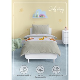 Gräfenstayn® 2-piece set 2019 Children's Baby Bed Linen with Animal Motif 100% Cotton (Renforcé Quality) Duvet Cover 135 x 100 cm and Pillowcase 60 x 40 cm