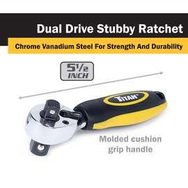 Titan 12051 3/8-Inch and 1/2-Inch Dual Drive x 5-1/2-Inch 72-Tooth Dual Head Stubby Ratchet