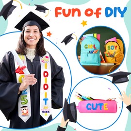 Spakon Unisex Adult Plain Graduation Stole with a to Z Letter 0 to 9 Number Graduation Pattern Badge Decorate Repair Patches(White Colorful)