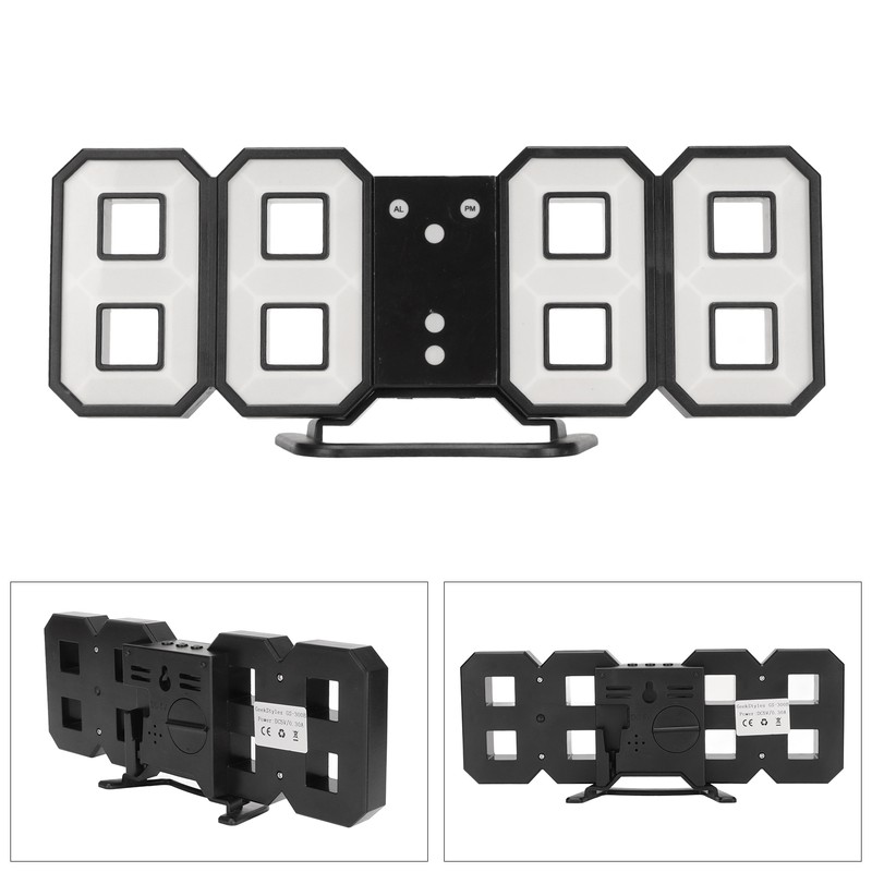 3D LED Digital Desktop Clock Dimmable Snooze Time Memory 12