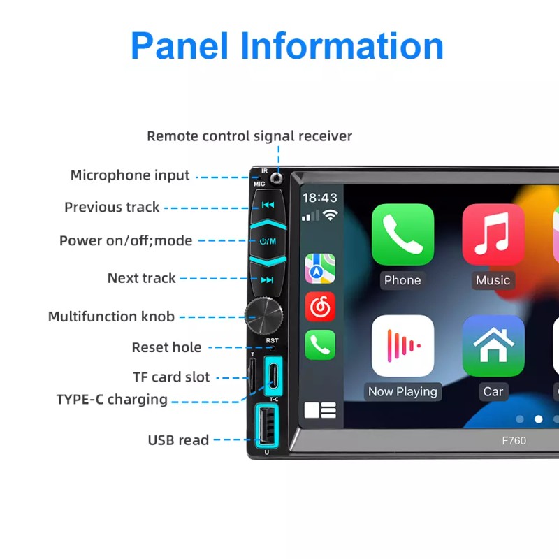 YuanTing Double 2Din Car Stereo Radio 7" screen Player Bluetooth