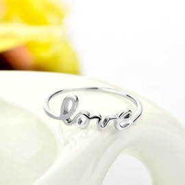 YFN Sterling Silver Simple Love Script Ring Thin Band Promise Ring (sterling-silver, 6)