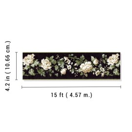 TRIMZ Wallpaper Border – Cottage Roses, Cream & Black, 15 Ft x 4.2 In