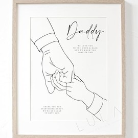A4 Fathers Day Print Line Drawing Daddy Hand Holding Print Daddy Birthday Gift Idea Fathers Day Gift Idea from children, hand holding daddy gift