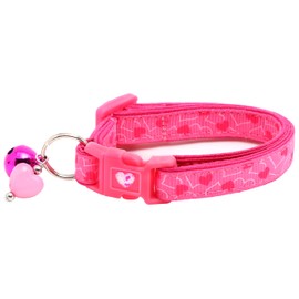 Valentines Day Cat Collar with Bell | Safety Breakaway Collar | Adjustable Large Size or Kitten Collar (Bright Pink Hearts on Pink, Small(10lbs & Less))