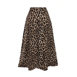 GORGLITTER Women's Leopard A Line Flared Flowy Maxi Skirt High Waist Elegant Retro Swing Skirts Brown Small