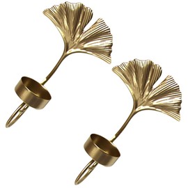 DEARMAMY Metal Tealight Candle Holder Wall Sconces Candle Holder Set of 2 Iron Retro Leaf Design Golden for Living Room Bathroom Dining Room Office Hotel Decorations Hanging Candle Sconces