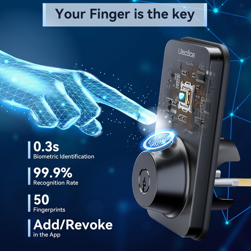 Ulecoce Keyless Entry Door Lock Built-in WiFi with Handle Set,